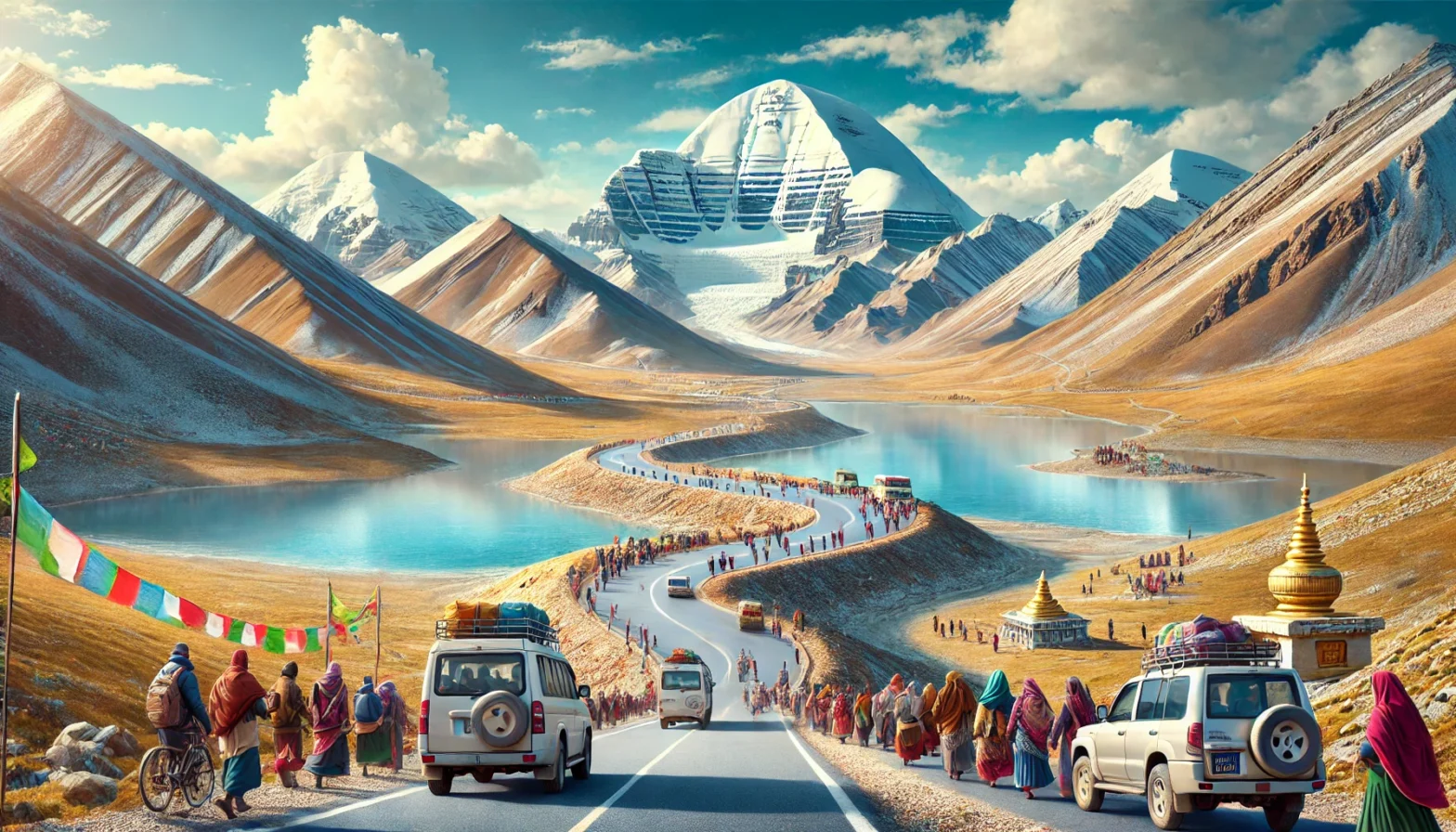 A scenic view of the Kailash Mansarovar Yatra by road in 2025