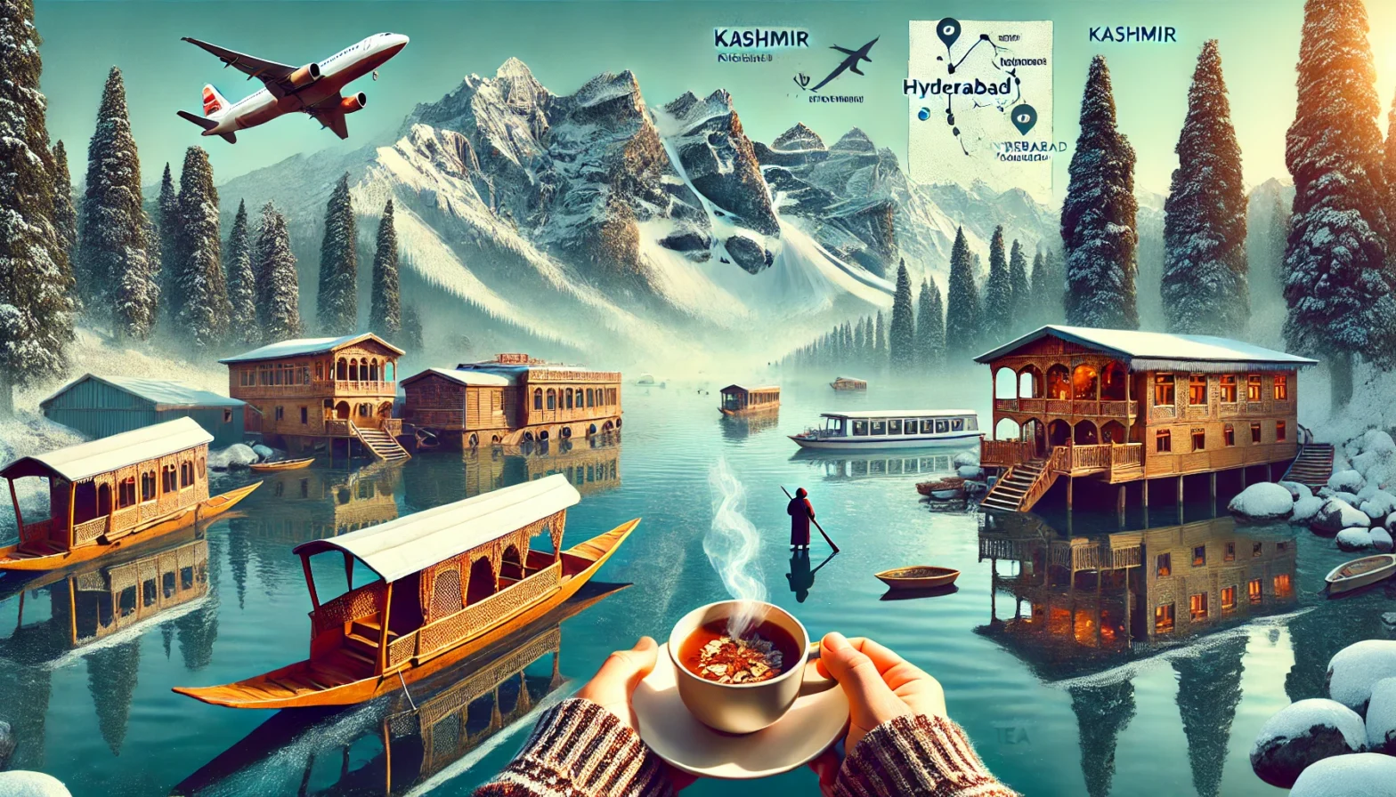 A stunning view of Kashmir with snow-covered mountains with Kashmir Trip Cost from Hyderabad