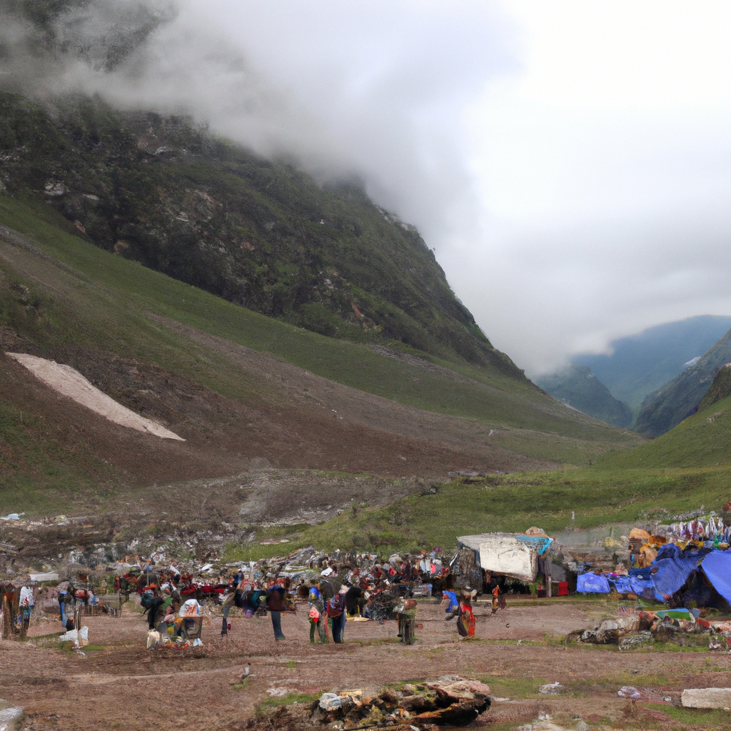 Amarnath Yatra Travel Package from Pune – Scenic view of devotees trekking to the holy Amarnath Cave with helicopter services and stunning Himalayan landscapes.