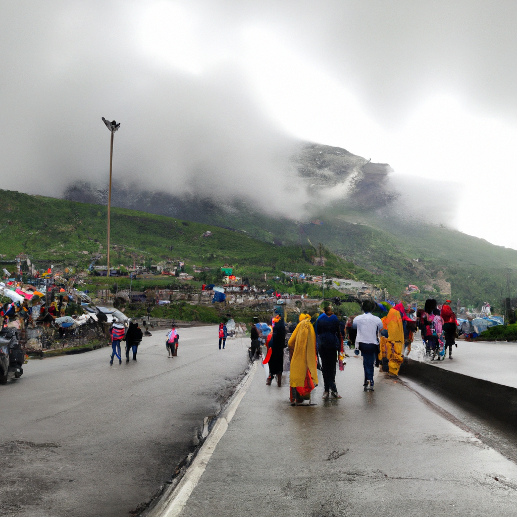 Scenic view of the Amarnath Cave with pilgrims on their yatra, part of the Amarnath Yatra Package from Pune.