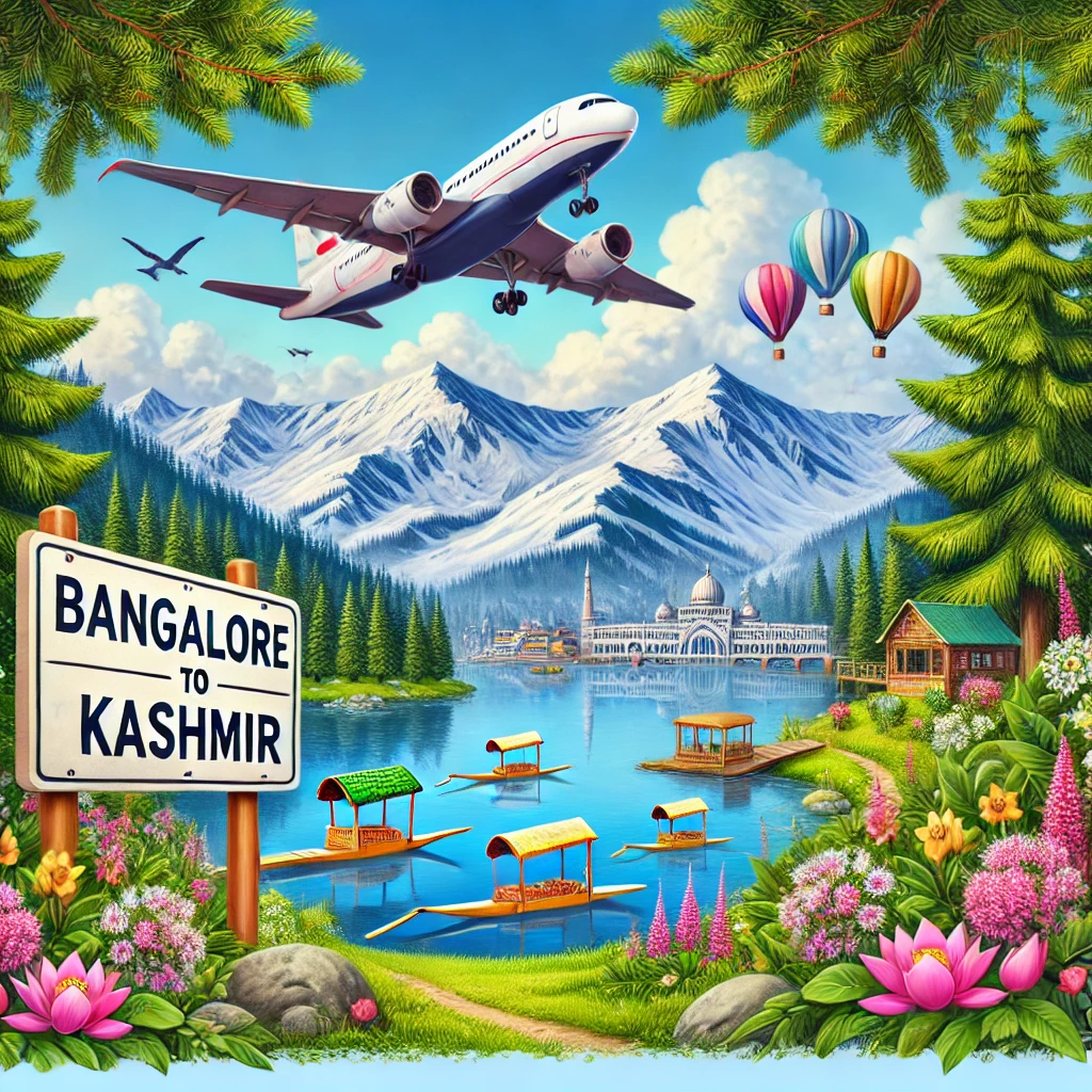 A beautiful travel-themed illustration of a Kashmir trip planning from Bangalore